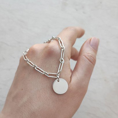 Серебряный браслет "Цепочка с монеткой" (возможна гравировка) 141593 №9