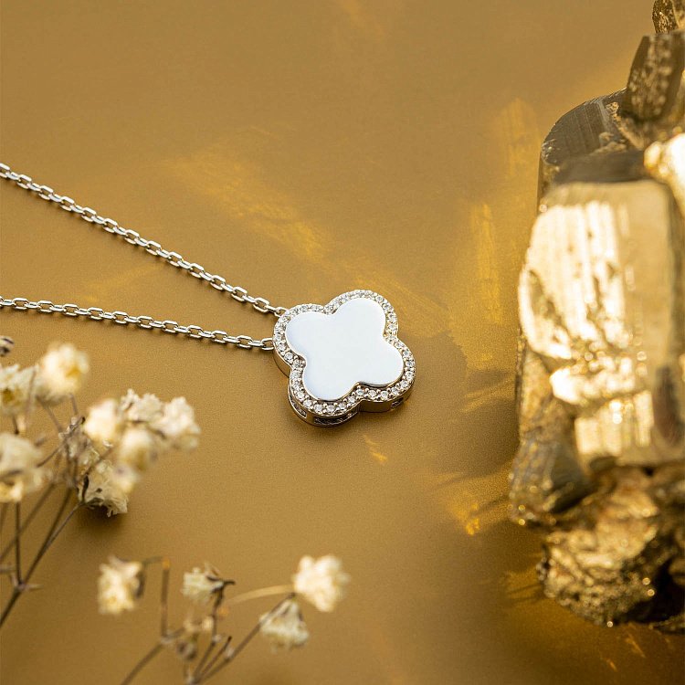 Золоте кольє "Конюшина" з фіанітами кол01781 від ювелірного магазину Онікс - 6