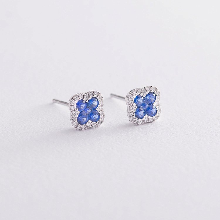 Золоті сережки-пусети з сапфірами і діамантами сб0099lg від ювелірного магазину Онікс