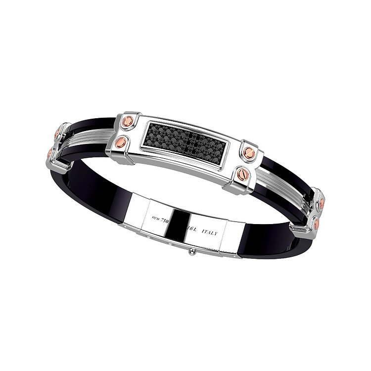 Мужской браслет из каучука и серебра ZANCAN EXB507R-N от ювелирного магазина Оникс