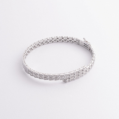 Жесткий браслет "Змея" в белом золоте (фианиты) б05630 №3