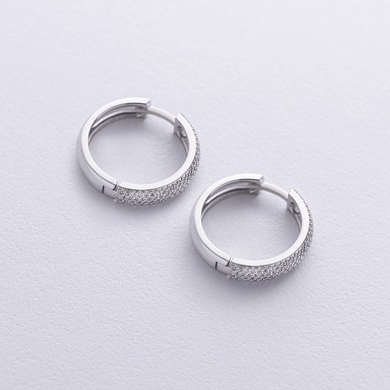 Серьги - кольца с бриллиантами (белое золото) 331001121 №3