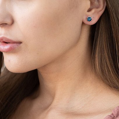 Серебряные серьги - пусеты (синт. Лондон топаз) 122820 №3