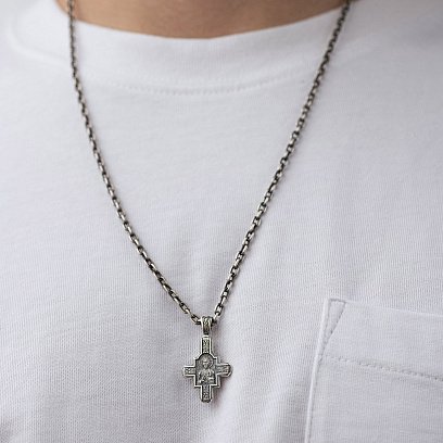 Серебряный православный крестик " Господь Вседержитель. Великомученик Пантелеимон Целитель" 131922 №2