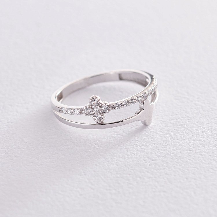 Золота каблучка "Конюшина" з фіанітами к05143 від ювелірного магазину Онікс