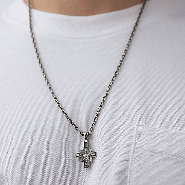 Серебряный православный крестик " Господь Вседержитель. Великомученик Пантелеимон Целитель" 131922 от ювелирного магазина Оникс - 1