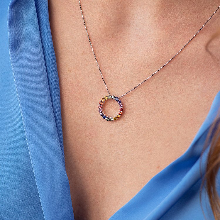 Золотой кулон с разноцветными сапфирами пб0289nl от ювелирного магазина Оникс - 3