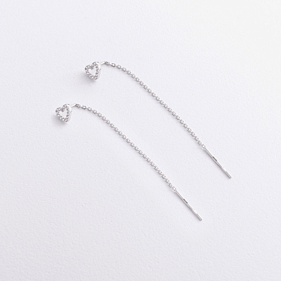 Серебряные серьги - протяжки "Сердечки" с фианитами 902-01587 №3