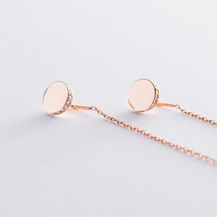 Сережки-протяжки в червоному золоті з фіанітами с06727 від ювелірного магазину Онікс - 3