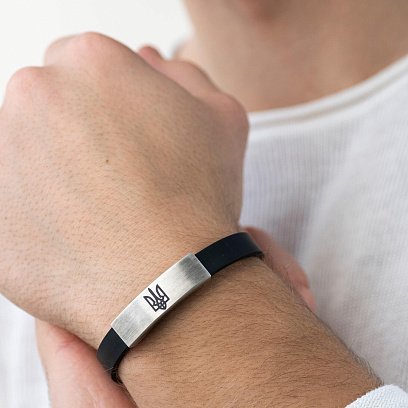 Каучуковый браслет "Герб Украины - Тризуб" с серебряными вставками 1203 №2