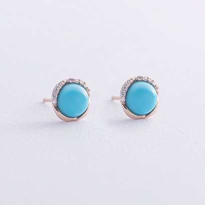 Золотые серьги - пусеты (бирюза, бриллианты) сб0527sc