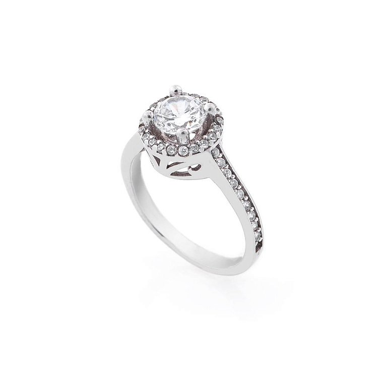 Серебряное помолвочное кольцо с фианитами 111256 от ювелирного магазина Оникс