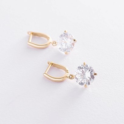 Серьги "Влечение" с фианитами в желтом золоте с05703f