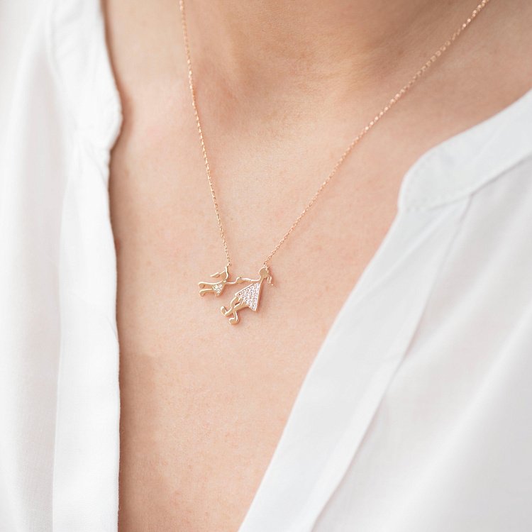 Золоте кольє "Мама і дочка" (фіаніти) кол01234 від ювелірного магазину Онікс - 1