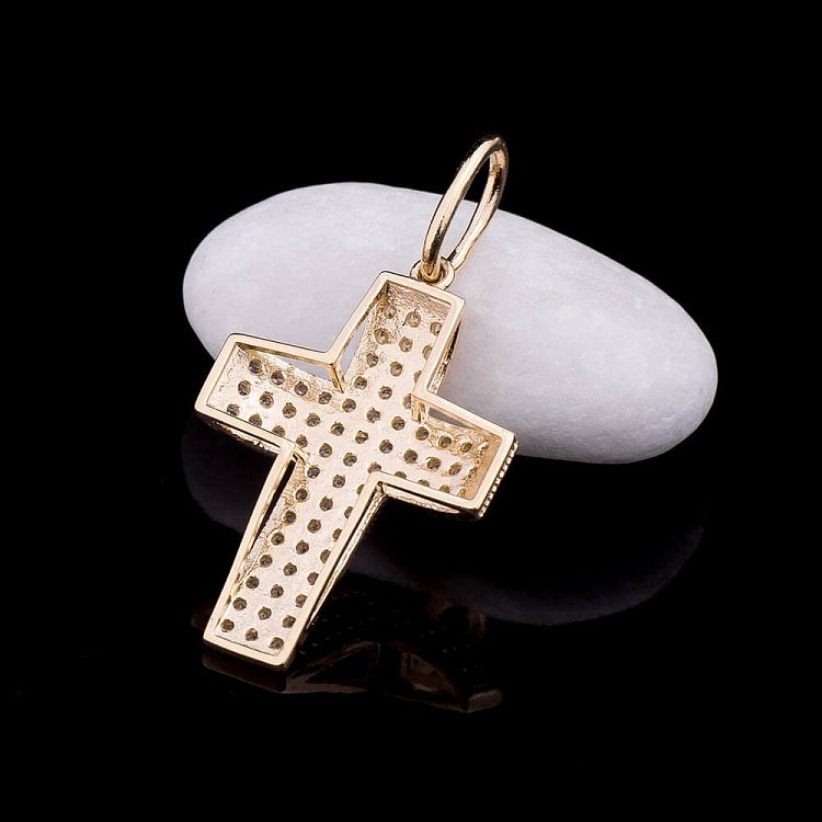 Золотой крестик с фианитами п02107 - 1 Золотой крестик с фианитами п02107 от ювелирного магазина Оникс - 1