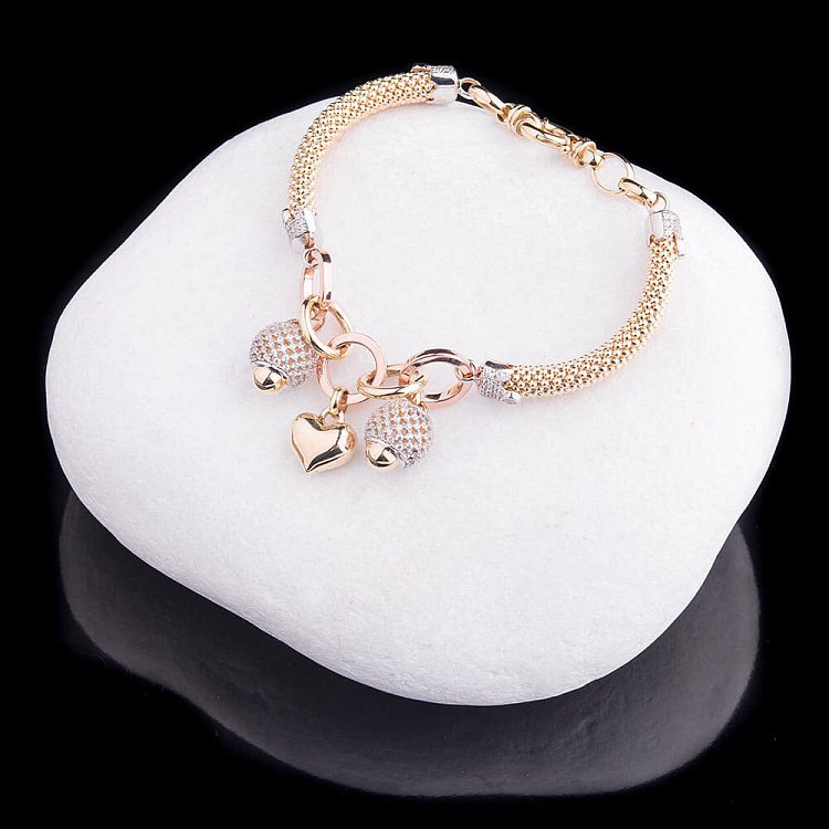 Золотой браслет с сердцем (фианиты) б02071 от ювелирного магазина Оникс - 2