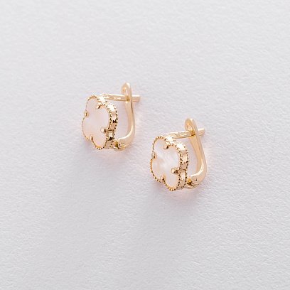 Серьги из желтого золота "Клевер" с перламутром с05061 №2