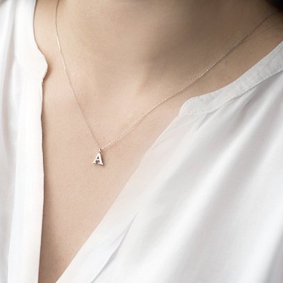 Срібне кольє з літерою А 18616б №4