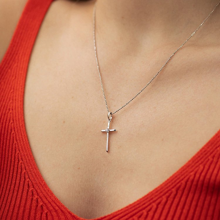 Золотий хрестик з фіанітом п01871 від ювелірного магазину Онікс - 1