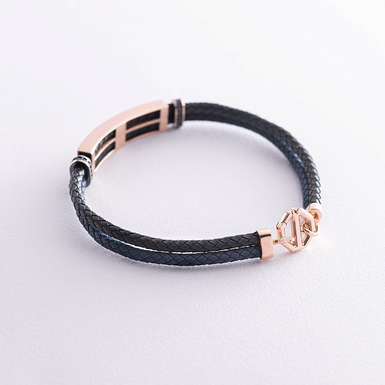 Мужской браслет с золотыми вставками и фианитами б04543 от ювелирного магазина Оникс - 2