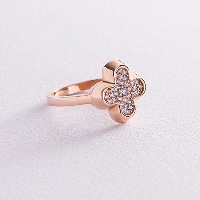 Золотое кольцо (фианиты) "Клевер" к04924