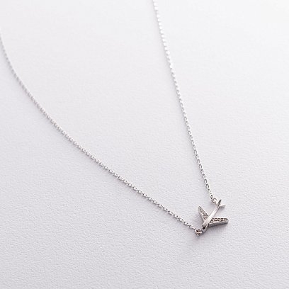 Серебряное колье "Самолетик" с фианитами 181127