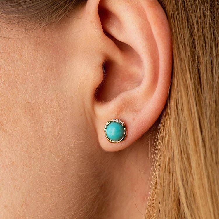 Золоті сережки - пусети (бірюза, діаманти) сб0527sc від ювелірного магазину Онікс - 3