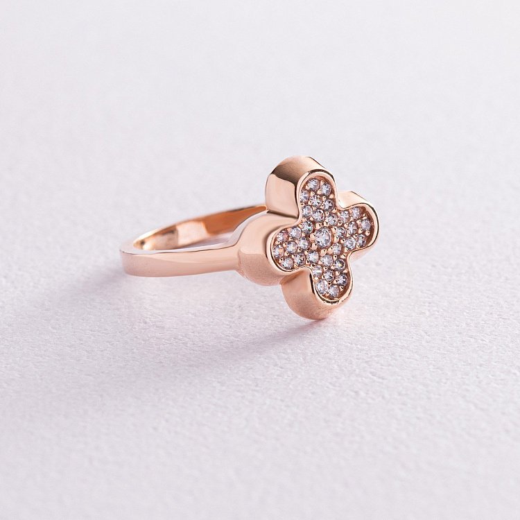 Золотое кольцо (фианиты) "Клевер" к04924 Золотое кольцо (фианиты) "Клевер" к04924 от ювелирного магазина Оникс