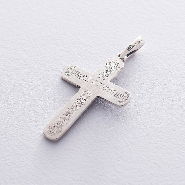 Срібний православний хрест "Розп'яття. Спаси і Збережи" 131053 від ювелірного магазину Онікс - 1