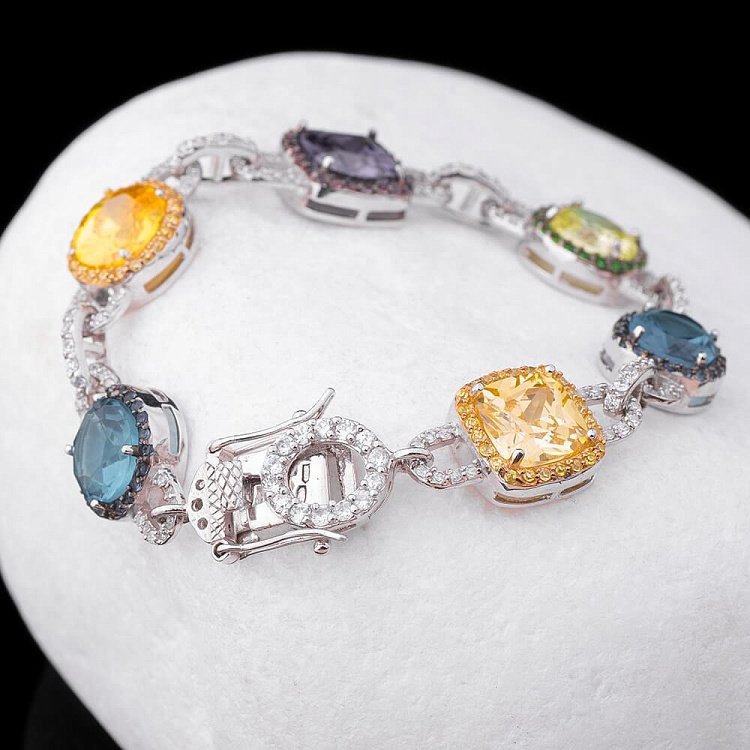 Серебряный браслет (фианиты, родий) 14574 от ювелирного магазина Оникс - 1