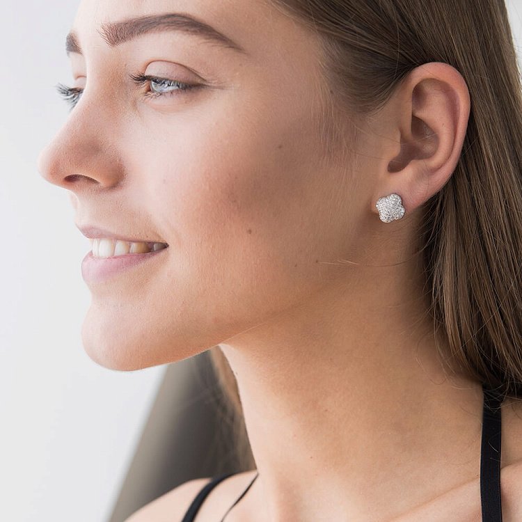 Срібні сережки-пусети з фіанітами "Конюшина" 121663 від ювелірного магазину Онікс - 5