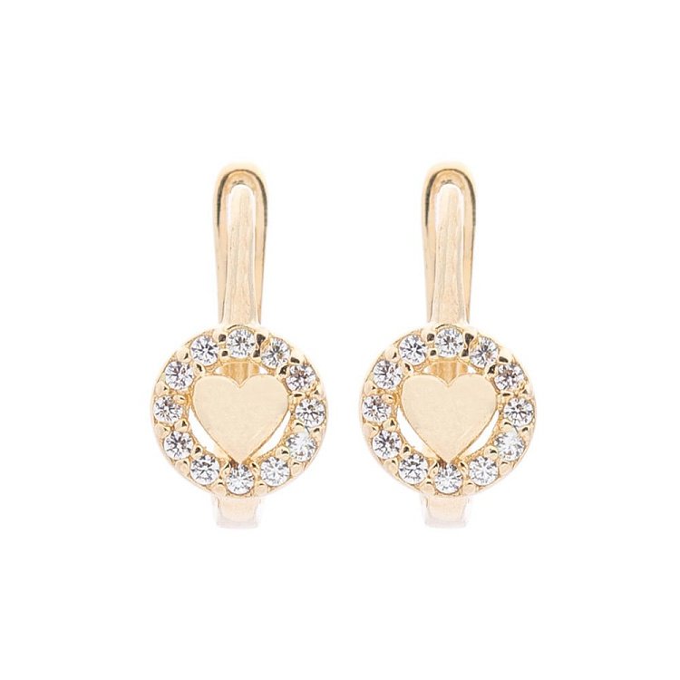 Золотые детские серьги "Сердечки" с фианитами с04778 от ювелирного магазина Оникс