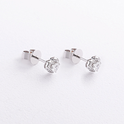 Сережки - пусети "Сердечки" у білому золоті (діаманти) сб0709ca №2