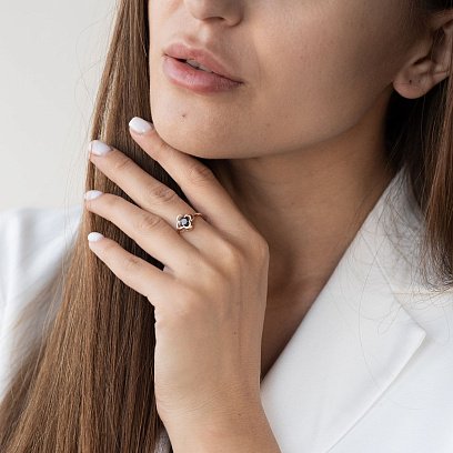 Золотое кольцо "Клевер" с черным фианитом к05246 №2