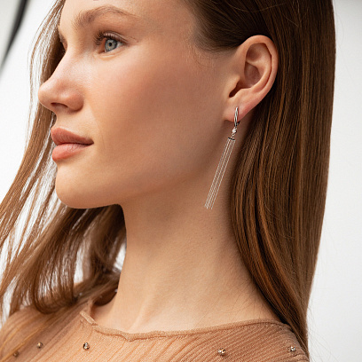 Серебряные серьги  с цепочками (фианиты) 123442 №4