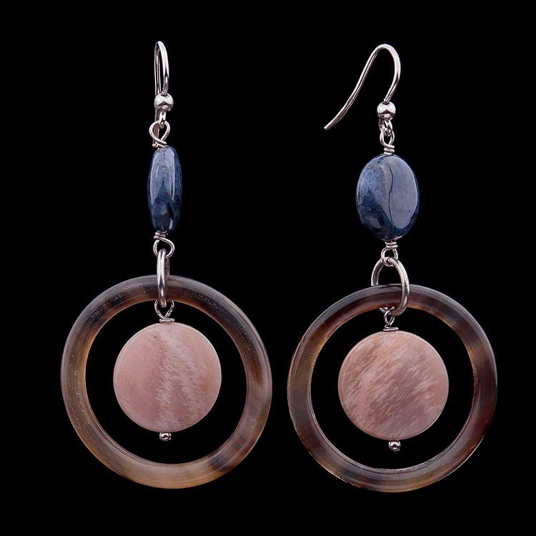 Серьги с кианитом, лунным камнем и слоновой костью 141с19 от ювелирного магазина Оникс - 2