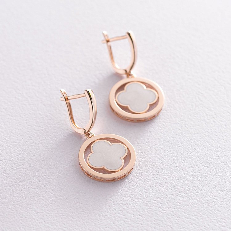 Серьги "Клевер" в красном золоте (эмаль) с07177 от ювелирного магазина Оникс