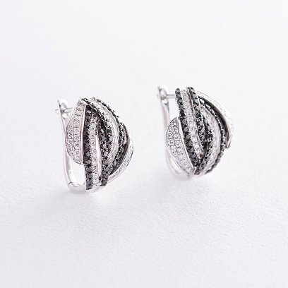 Золотые серьги с черными и белыми бриллиантами с723A1