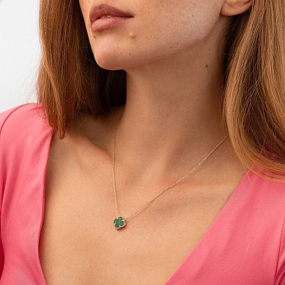 Колье "Клевер" в желтом золоте (малахит) кол01660 №2