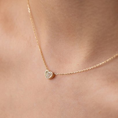 Колье "Сердечко" с фианитами (желтое золото) кол02317 №4