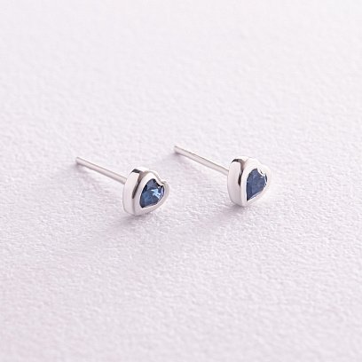 Золоті сережки - пусети "Сердечка" з сапфірами сб0414gl №3