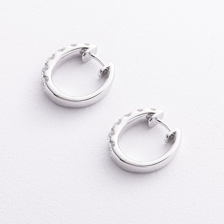 Сережки - кільця в білому золоті (діаманти) сб0655ri від ювелірного магазину Онікс - 1