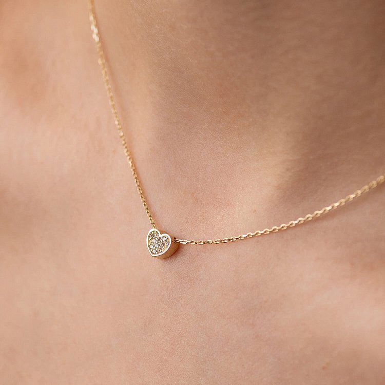 Колье "Сердечко" с фианитами (желтое золото) кол02317 от ювелирного магазина Оникс - 3