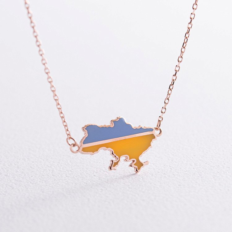 Кольє "Карта України" у червоному золоті (блакитна та жовта емаль) кол02357 від ювелірного магазину Онікс