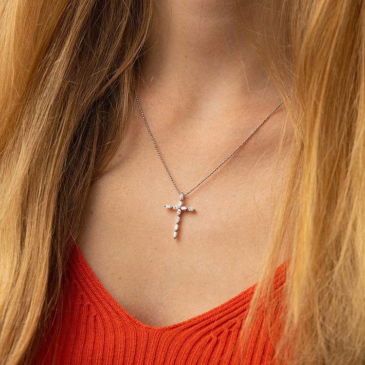 Хрестик з діамантами (біле золото) пб0359lg від ювелірного магазину Онікс - 1