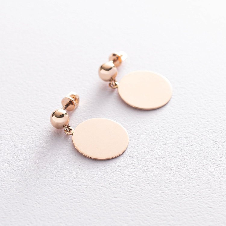 Серьги-пусеты "Монетки" в красном золоте с07008 от ювелирного магазина Оникс - 2