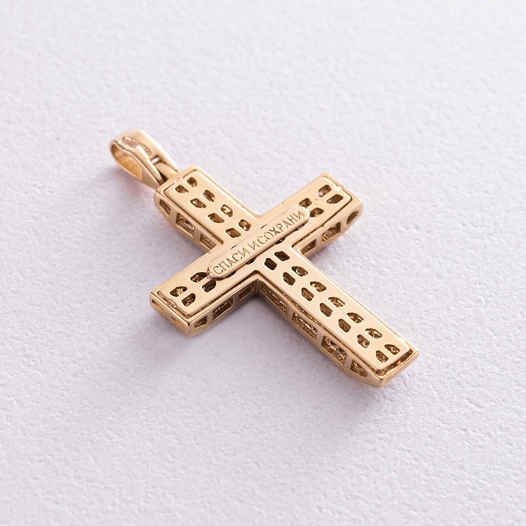 Золотий хрестик з фіанітами п02259 від ювелірного магазину Онікс - 2