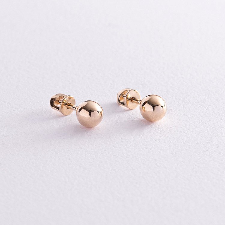 Сережки - пусети "Шарики" у жовтому золоті (6 мм) с06755 від ювелірного магазину Онікс