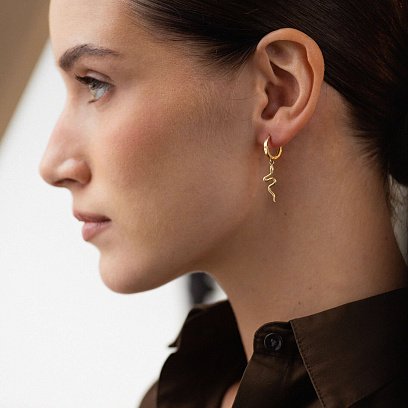 Сережки - кільця "Змії" у жовтому золоті с08022 №2