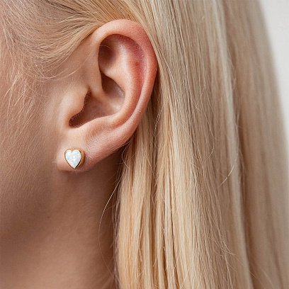 Серьги - пусеты "Сердечки" с опалом (желтое золото) с07747 №4